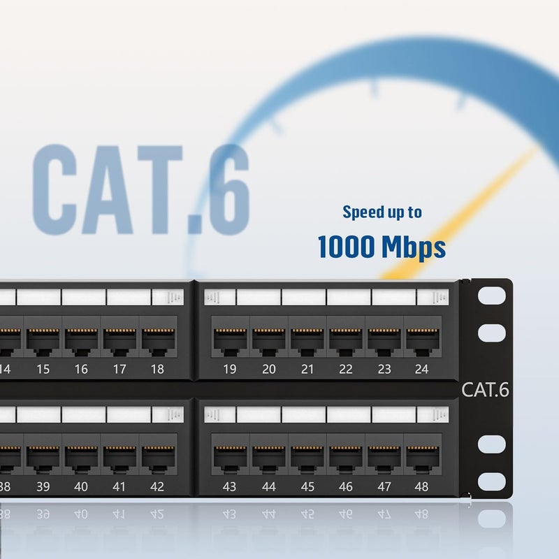 FGBB 48-Port Cat6 Patch Panel, 2U 19" Rackmount or Wall Mount RJ45 Ethernet Patch Panel for Gigabit Networks - Image 3